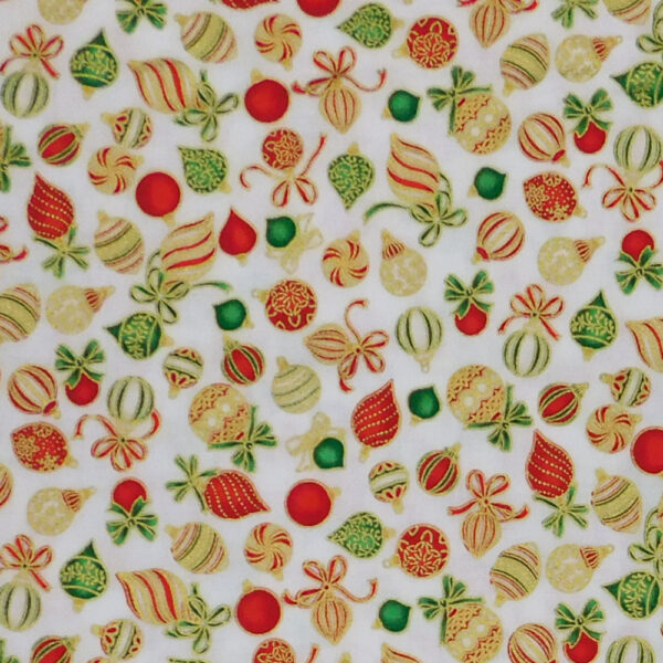 Quilting Patchwork Sewing Fabric Xmas Ornaments White 50x55cm FQ