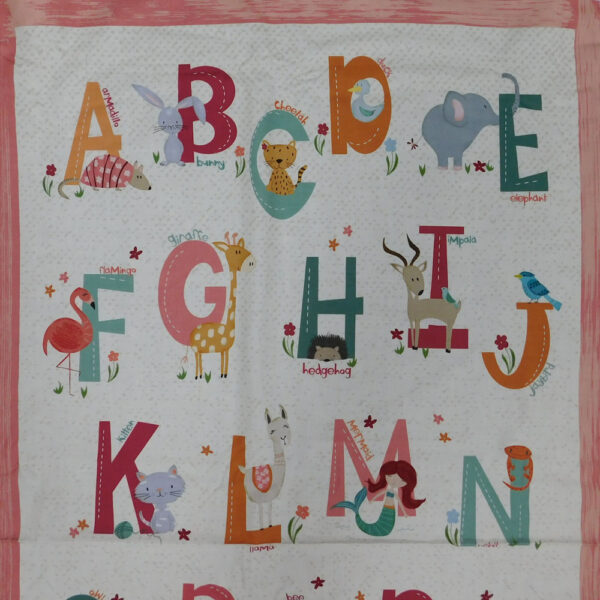 Patchwork Quilting Animal Alphabet Pink Panel 60x110cm Fabric