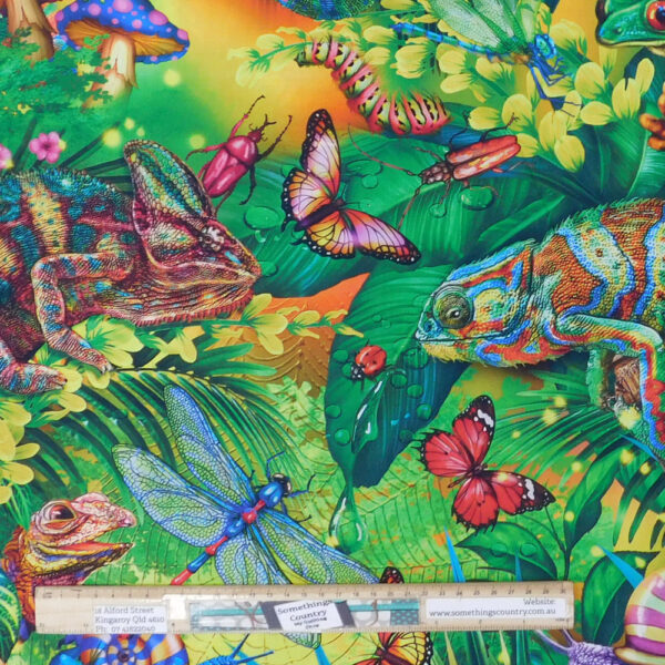 Patchwork Quilting Sewing Chameleon Jungle 59x110cm Fabric Panel