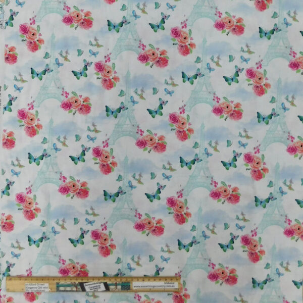 Quilting Patchwork Sewing Fabric Paris Roses Butterfly 50x55cm FQ