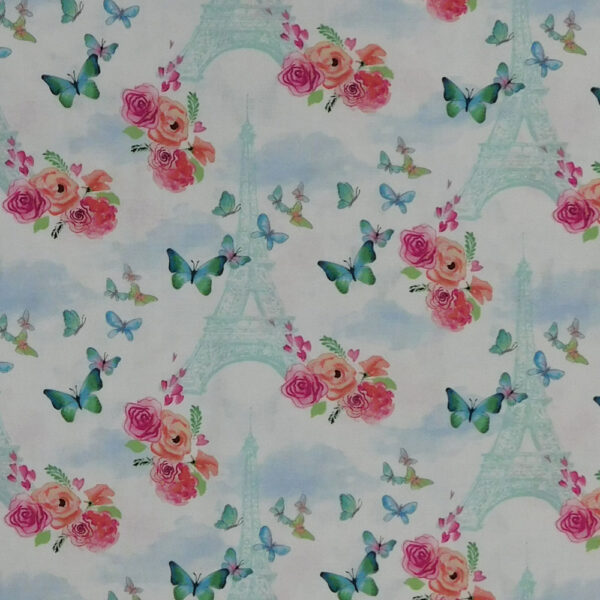 Quilting Patchwork Sewing Fabric Paris Roses Butterfly 50x55cm FQ