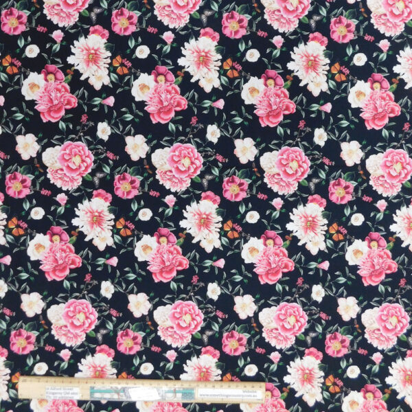 Quilting Patchwork Sewing Fabric Flower Festival Black 50x55cm FQ