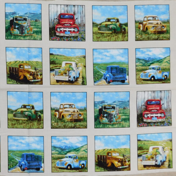 Patchwork Quilting Sewing Vintage Trucks 60x110cm Fabric Panel