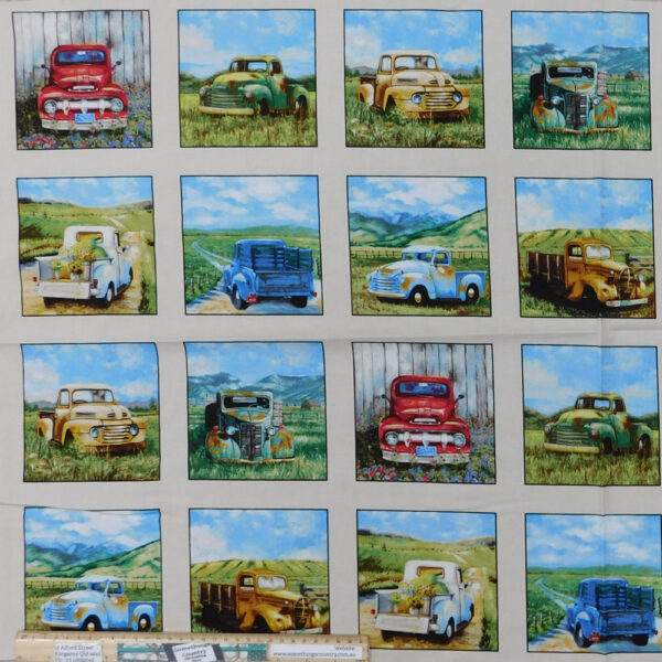 Patchwork Quilting Sewing Vintage Trucks 60x110cm Fabric Panel