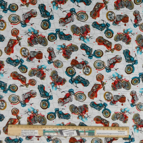 Quilting Patchwork Sewing Fabric American Motorbikes 50x55cm FQ