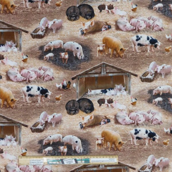 Quilting Patchwork Sewing Fabric Pigs in Sty 50x55cm FQ