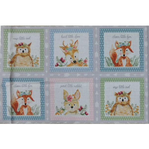 Patchwork Quilting Sewing Forest Friends Animals 21x110cm Fabric Panel