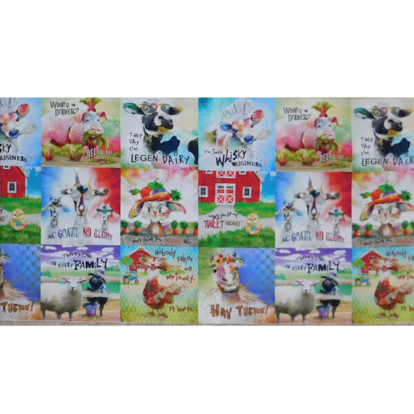 Patchwork Quilting Sewing Funny Farm Animals 29x110cm Fabric Panel