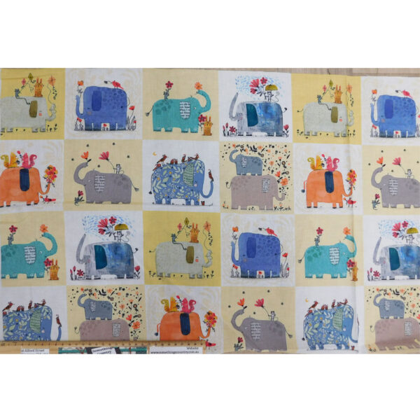 Patchwork Quilting Sewing Elephant Joy 45x110cm Fabric Panel