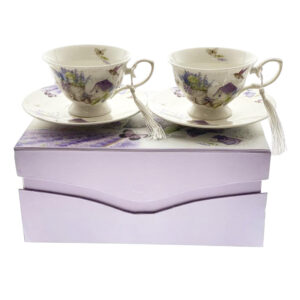 Elegant Kitchen Tea Cups and Saucers Lavender Set of 2 Giftboxed