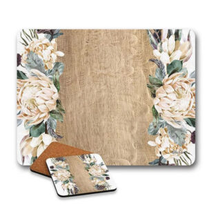 Kitchen Cork Backed Placemats AND Coasters White Protea Brass Set 6