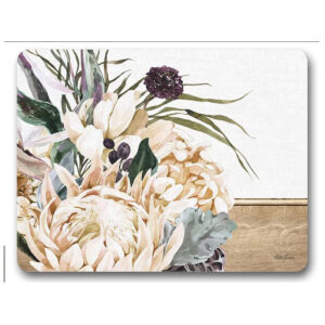 Kitchen Cork Backed Placemats AND Coasters White Protea Bouquet Set 6