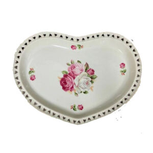 French Country Kitchen Ceramic Heart Plate with Pink Roses