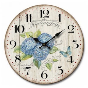 Clock French Country Wall Hanging Floral Blue Hydrangea 34cm