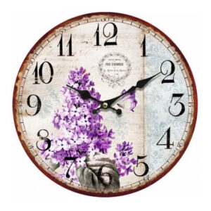 Clock French Country Wall Hanging Floral Purple Flowers 34cm