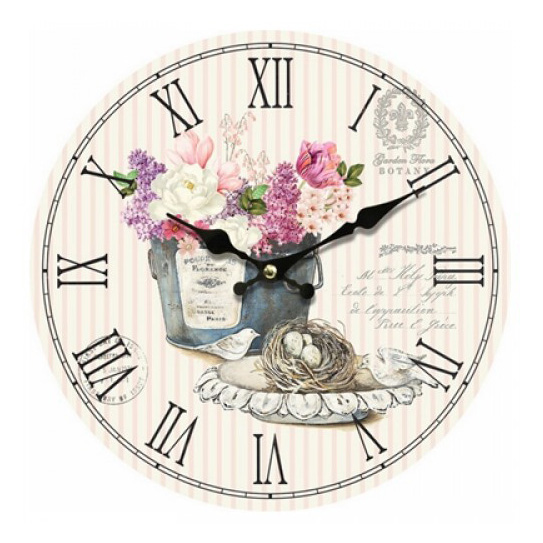 Clock French Country Wall Hanging Floral Pink Flowers 34cm