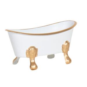 French Country Vintage Decorative Enamel White Gold Bathtub Soap Holder
