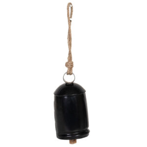 French Country Rustic Large Metal Cow Bell with Rope Black