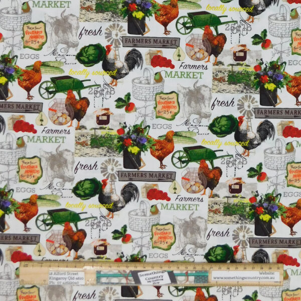 Quilting Patchwork Sewing Fabric Farmers Market Chickens 50x55cm FQ
