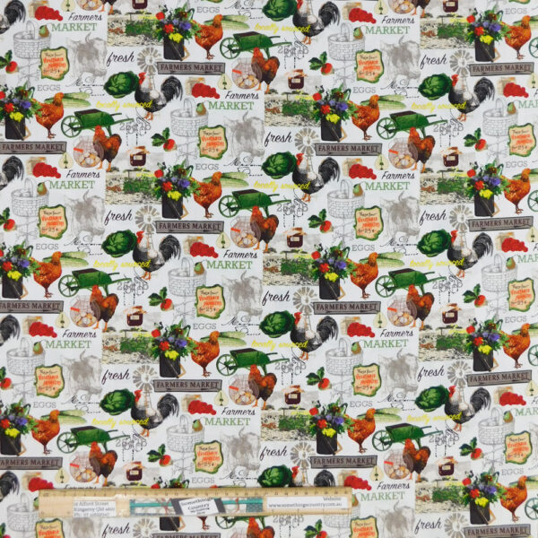 Quilting Patchwork Sewing Fabric Farmers Market Chickens 50x55cm FQ