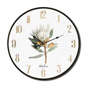 Clock Country Vintage Inspired Wall White Protea Flower 33cm