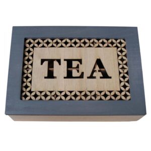 French Country Tea Bag Box Blue Cutout Rectangle Teabag Holder Wooden