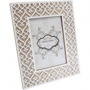 Country Wooden White Overlay Hearts Photo Frame 5x7 Inch