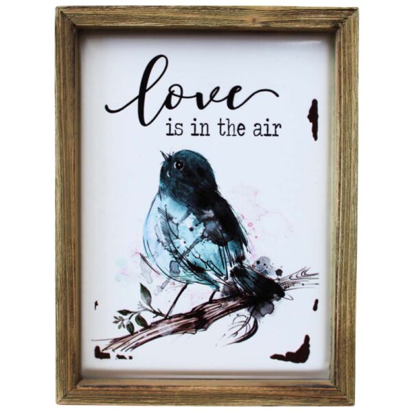 Country Farmhouse Tin Sign Framed Bird Love is in the Air Plaque