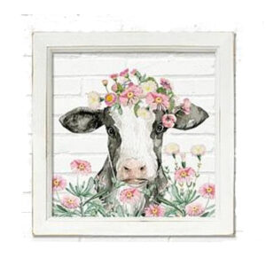 Country Farmhouse Wooden Framed Glass Print Cow Plaque