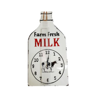 Clock Country Vintage Inspired Wall Enamel Farm Fresh Milk Bottle