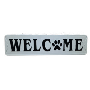 Country Metal Enamel Farmhouse Sign Welcome Paw Print Plaque