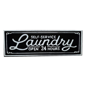 Country Metal Enamel Farmhouse Sign Black Self Service Laundry Plaque