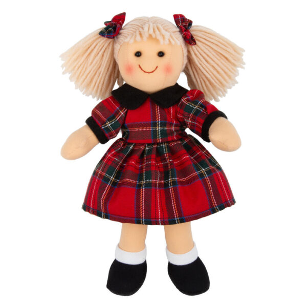Lovely Soft Rag Doll ELLIE Red Tartan Dress Girl Doll Medium 25cm