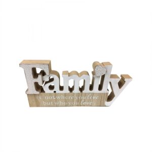 Wooden Sign FAMILY Who you Love Table Top Freestanding Plaque