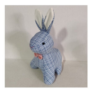 French Country Vintage Weighted Fabric Blue Rabbit Door Stopper