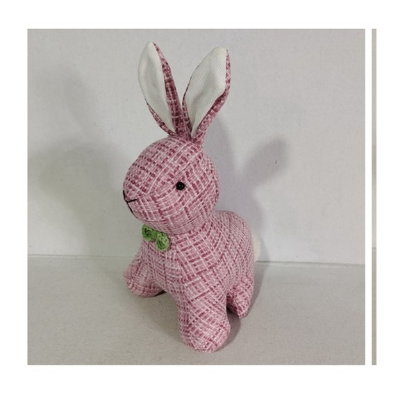 French Country Vintage Weighted Fabric Pink Rabbit Door Stopper