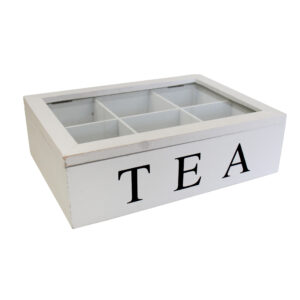 French Country Tea Bag Box White Rectangle Teabag Holder Wooden