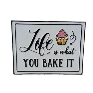 Country Metal Enamel Farmhouse Sign Life is What You Bake It Plaque