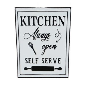 Country Metal Enamel Farmhouse Sign Kitchen Always Open Plaque