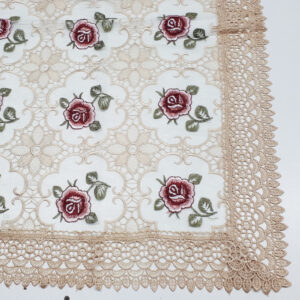 French Country Lace Doily Fawn Burgundy Rose Table Topper 90x90cm