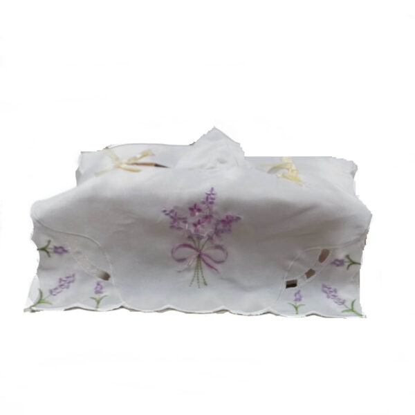 French Country Satin Embroidered White Lavender Tissue Box Cover