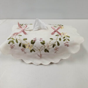 French Country Embroidered Cream Pink Flowers Tissue Box Cover