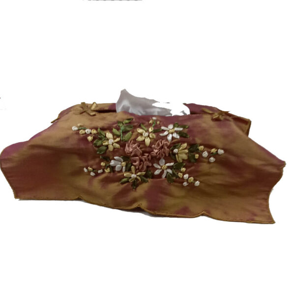 French Country Satin Embroidered Bronze Tissue Box Cover