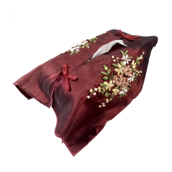 French Country Satin Embroidered Maroon Tissue Box Cover