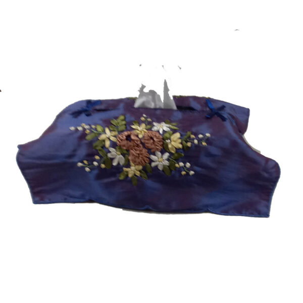 French Country Satin Embroidered Blue Tissue Box Cover