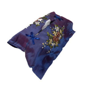 French Country Satin Embroidered Blue Tissue Box Cover