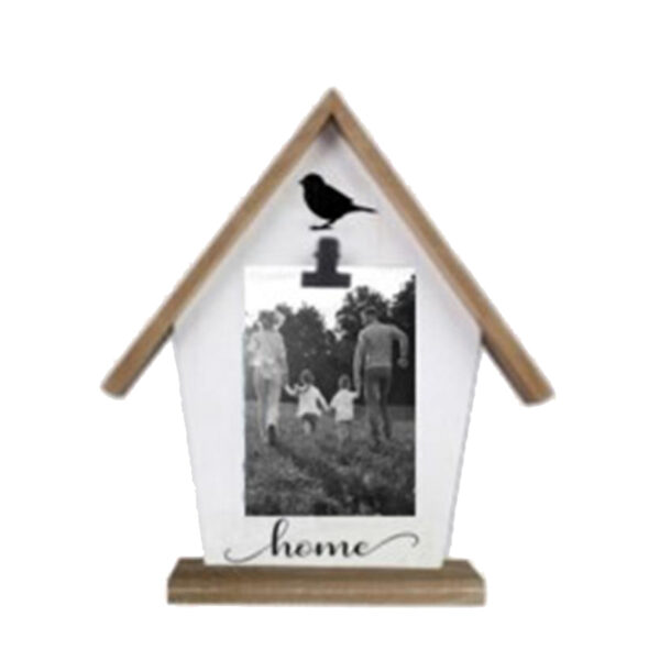 French Country Art Birdhouse Home Photo Holder Wooden Freestanding