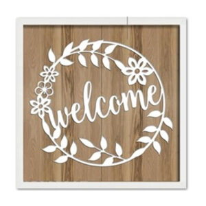 French Country Wall Art Welcome Square Large Wooden Framed Sign