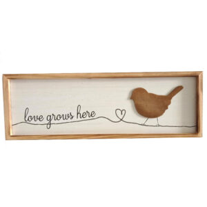 French Country Wall Art Love Grows Here Bird Wooden Framed Sign
