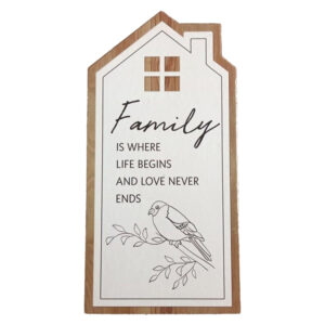 French Country House Family Life Begins Wooden Freestanding Sign